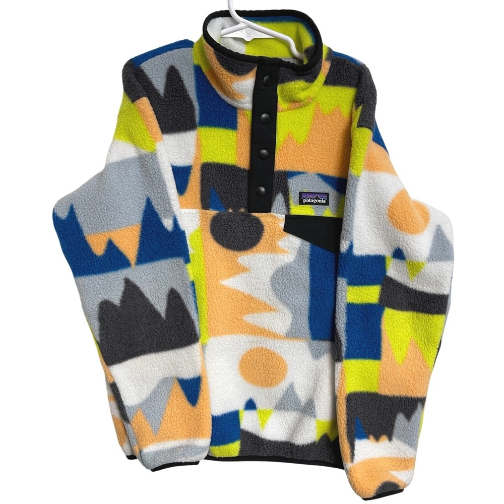 Patagonia Kids Synchilla Fleece Snap-T Pullover Geometric Mountain Print S 7-8